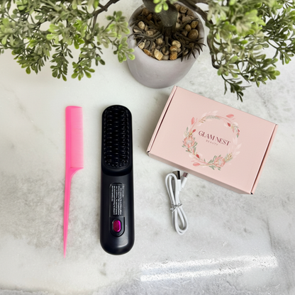 Cordless Hair Straightener Brush with Pink Packaging